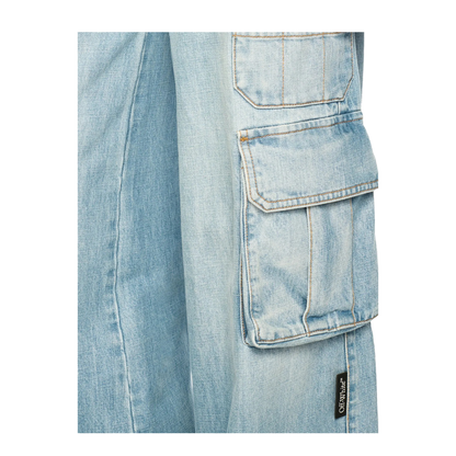 DENIM WIDE CARGO PANTS BLUE