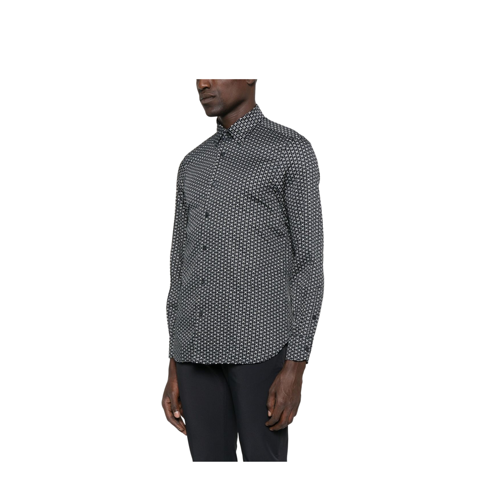 Navy Blue Geometric Print Long Sleeve Button Fastening Collared Shirt