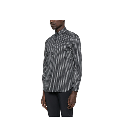 Navy Blue Geometric Print Long Sleeve Button Fastening Collared Shirt