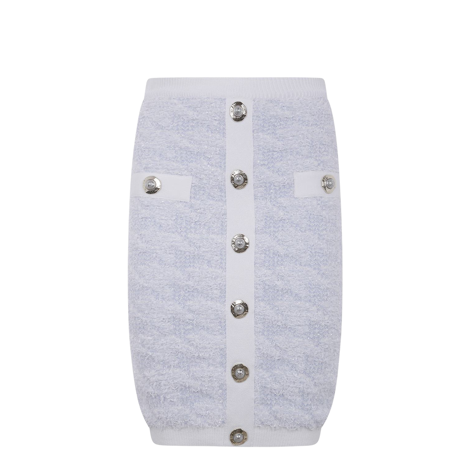 Button Embellished Tweed Mini Skirt