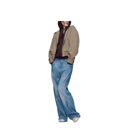 Beige Virgin Wool Zip-Up Jacket
