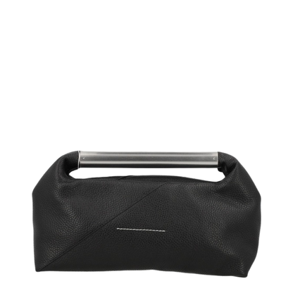 Japanese Jewel Handle Handbag In Grained Calf Leather, Black