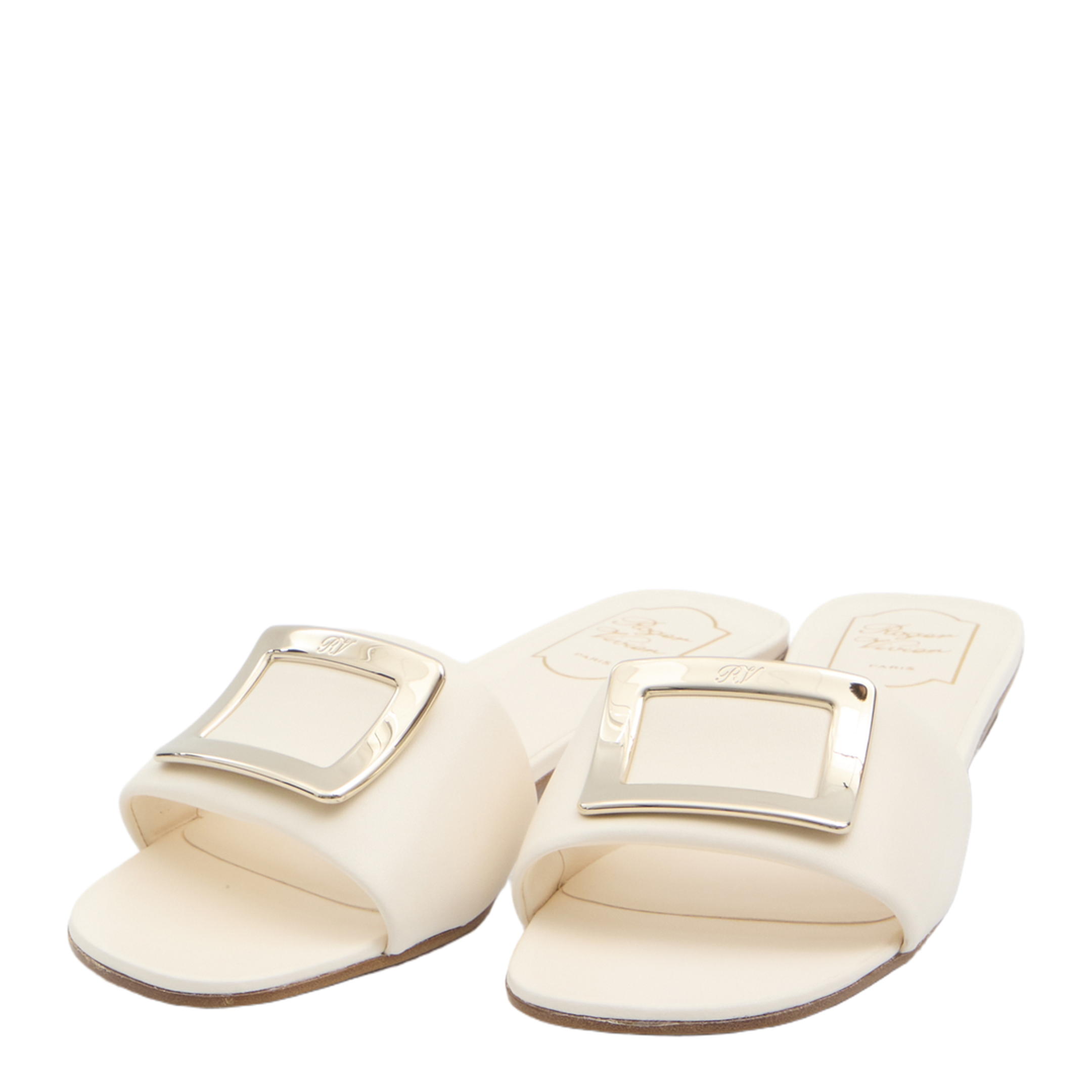 Square Buckle Leather Slides White