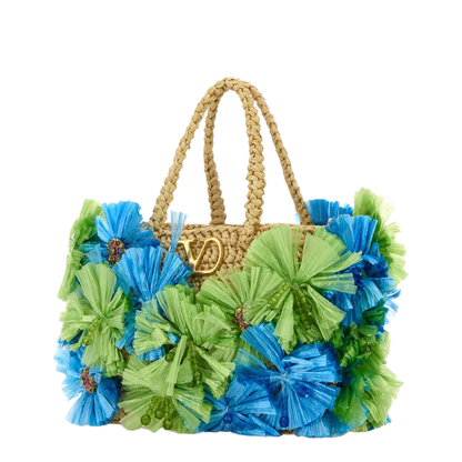 Embellished Raffia VLogo Signature Handbag