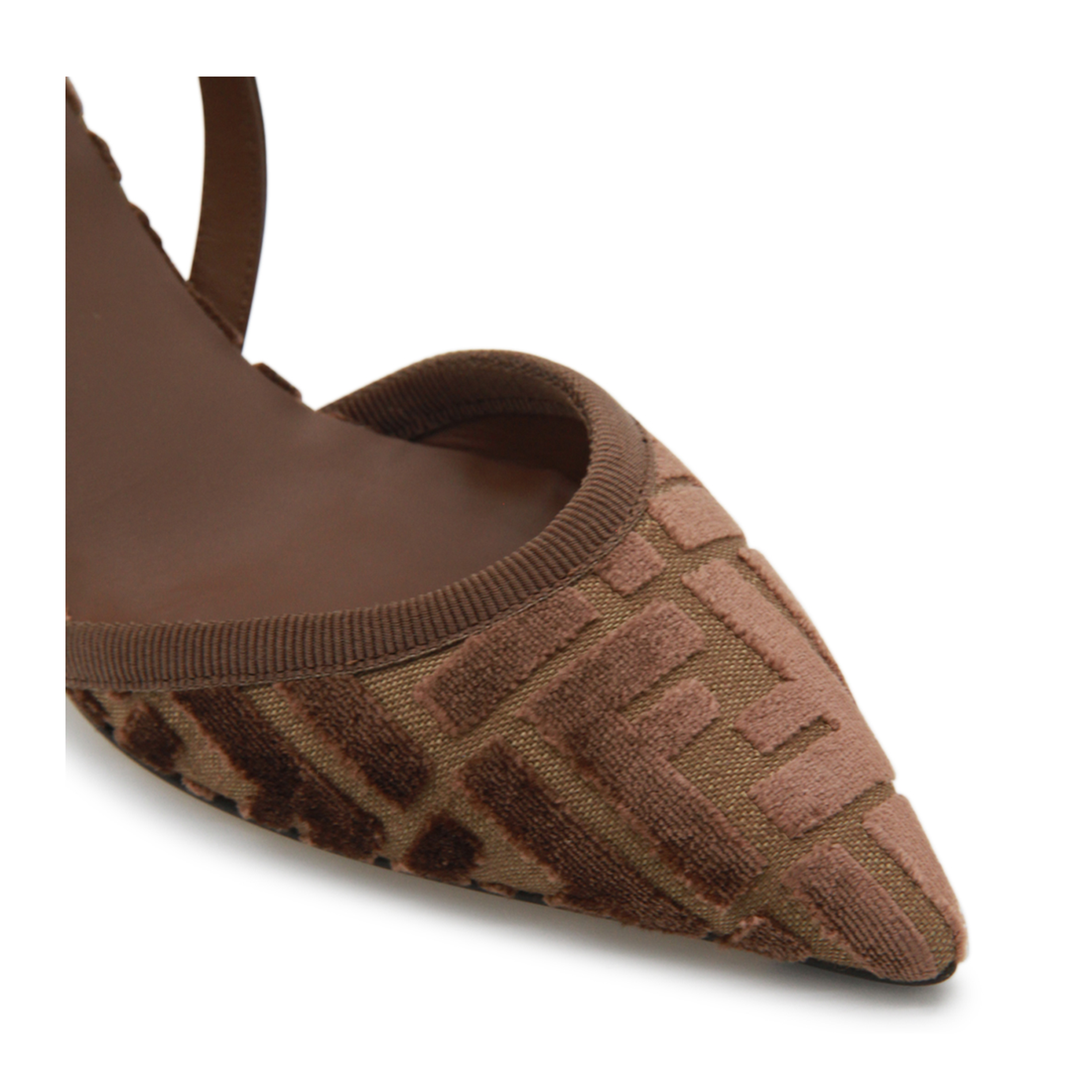 Brown FF Motif Jacquard Velvet Slingback Strap Pointed Toe