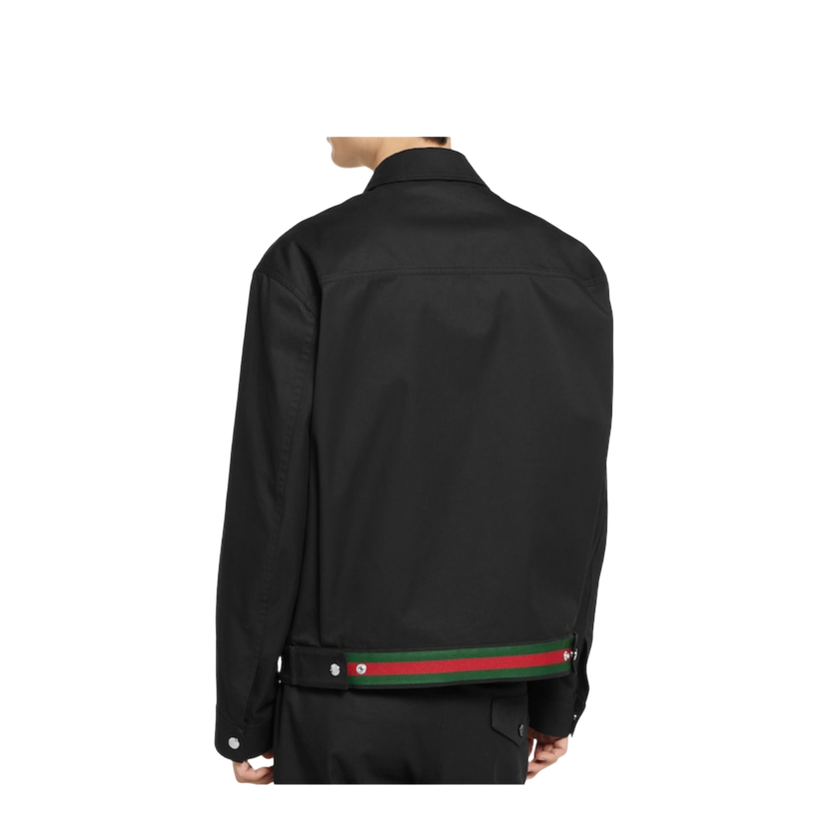 Cotton Twill Jacket with Web Detail in Black