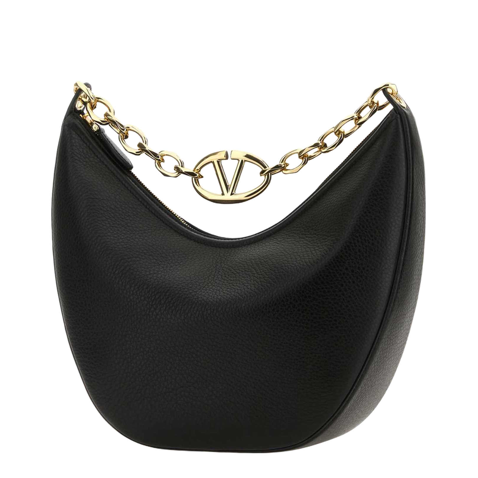 Black leather medium Hobo VLogo Moon shoulder bag
