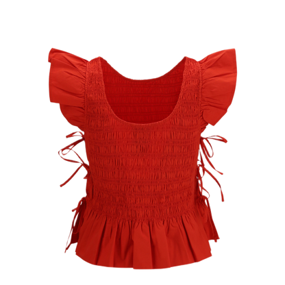 MAYFEYR - Ganni - Ruched Cotton Top With Side Bows - A104042206P