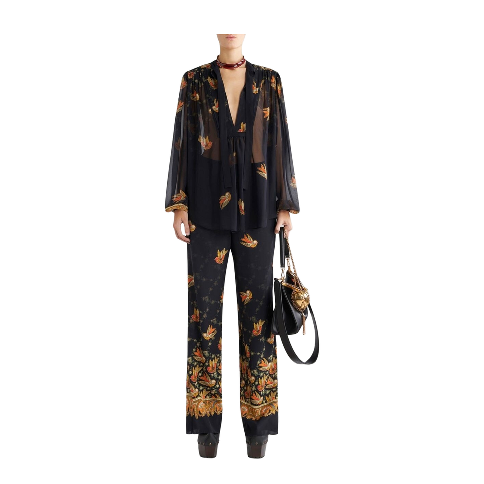 Silk Paisley-Print Straight Trousers