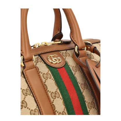 Ophidia Medium GG Canvas Boston Bag - Beige/Brown