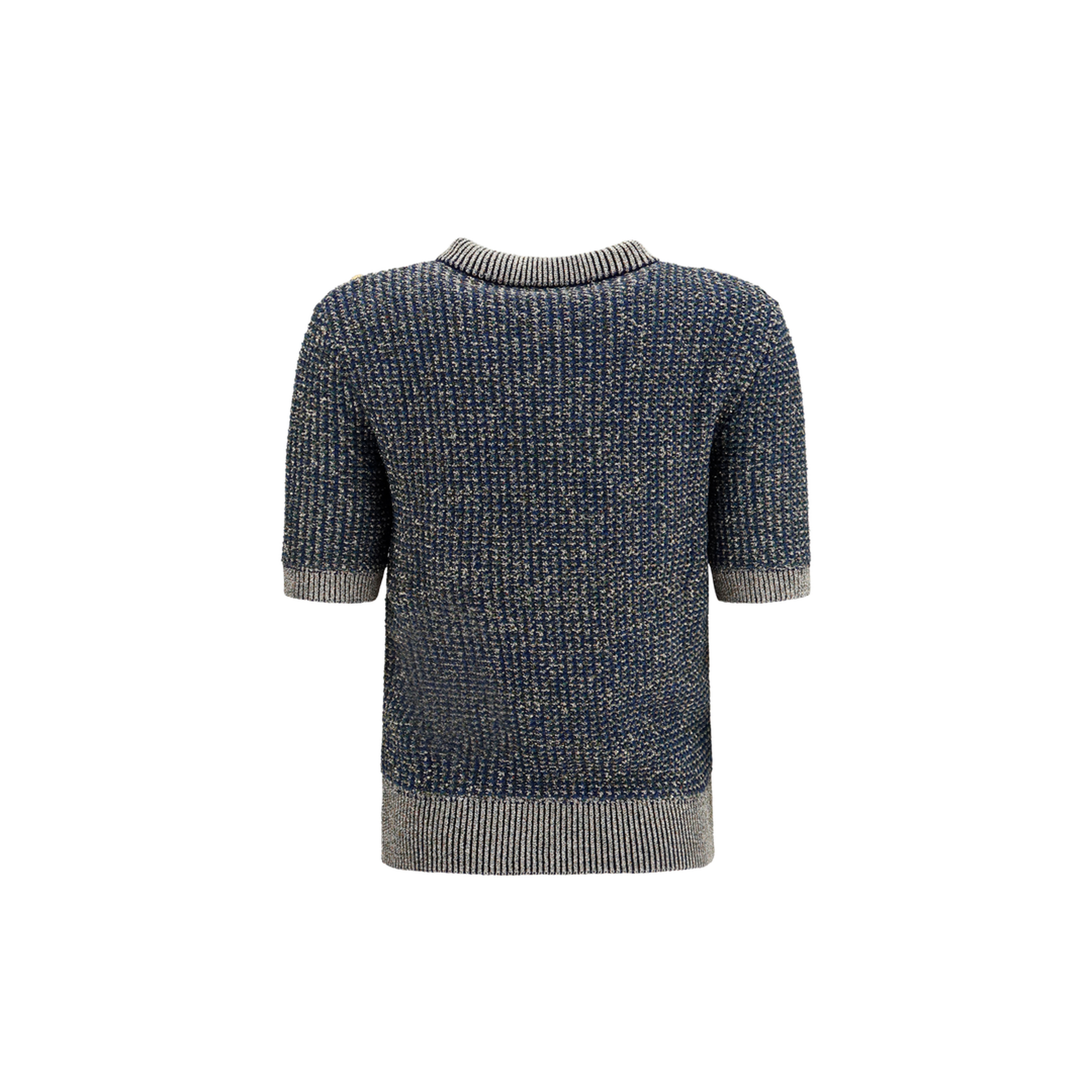 MAYFEYR - Balmain - Short Sleeve Sequined Sweater With Buttons - HF1ALB60KK13SQH
