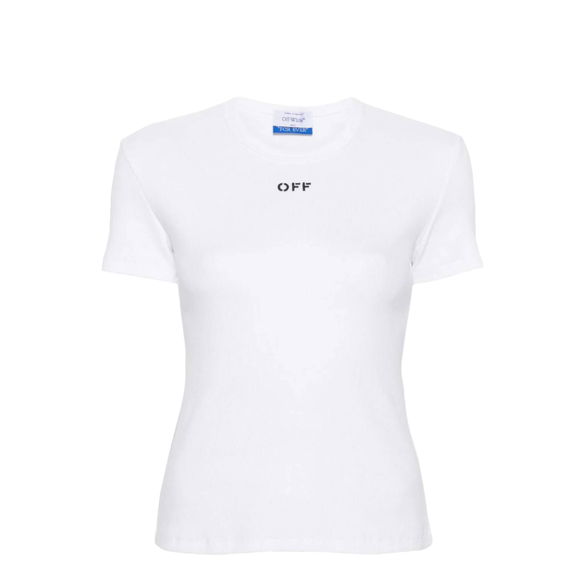 MAYFEYR - Off-White - Ribbed T-Shirt With Embroidered Logo - OWAA065C99JER0050110