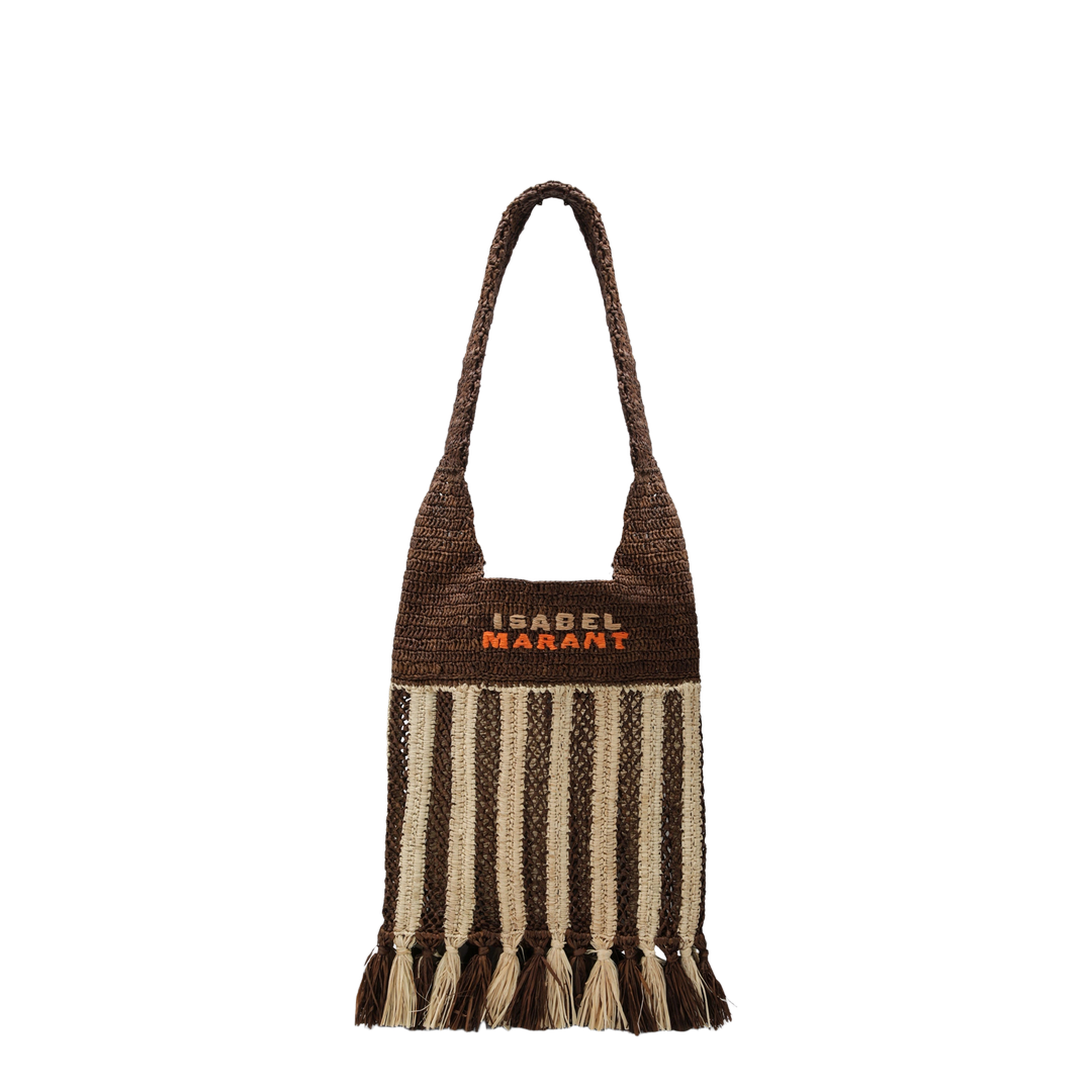 Praia Small Raffia Crossbody Bag - Natural/Brown Stripe