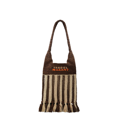 Praia Small Raffia Crossbody Bag - Natural/Brown Stripe