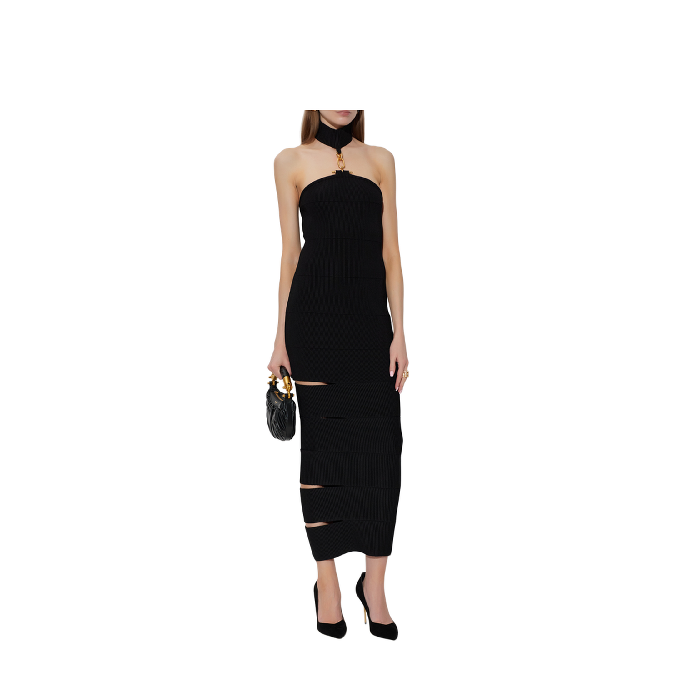 Sleeveless Long Dress with Jewelry Details