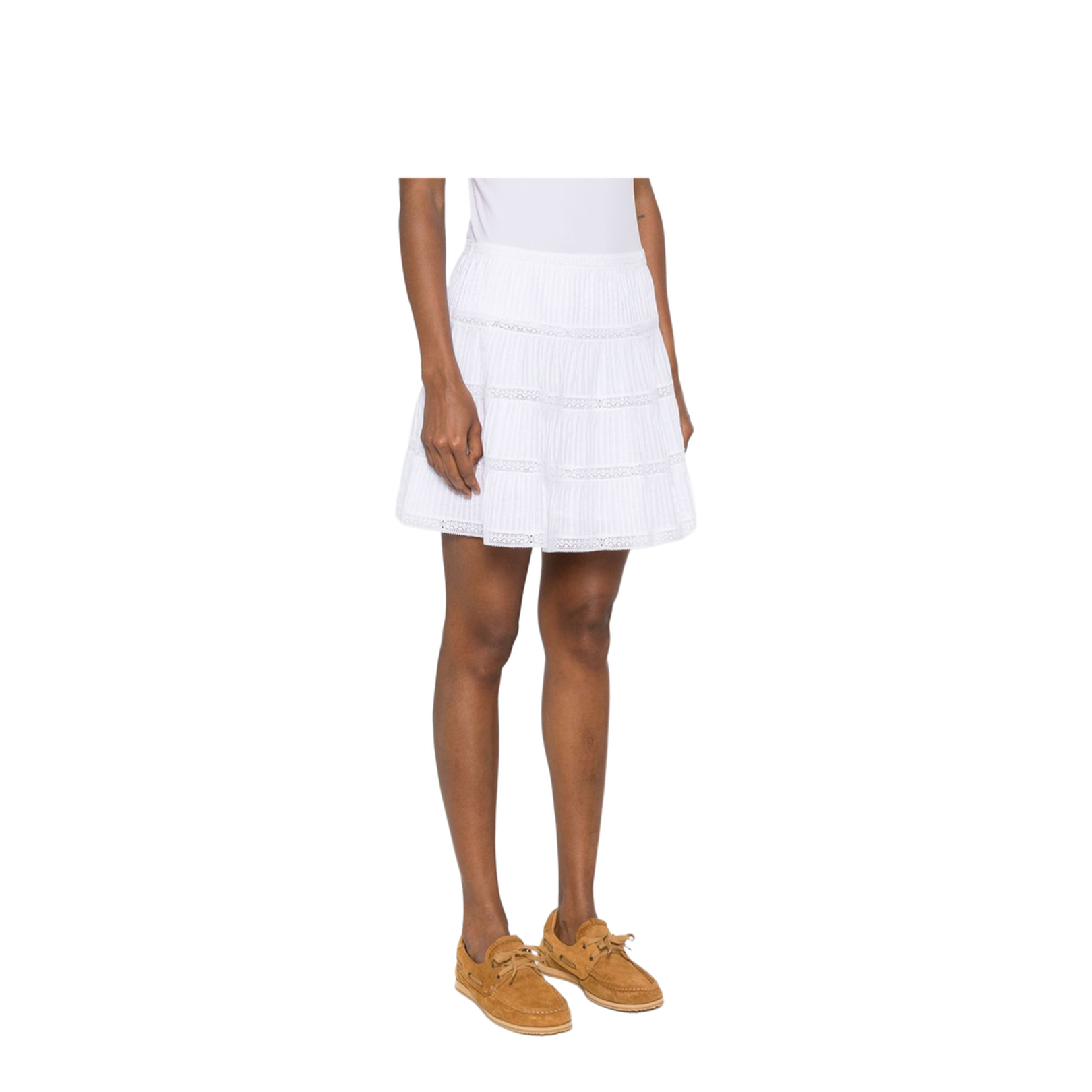 Mini Skirt with Embroidered Trims in Batiste