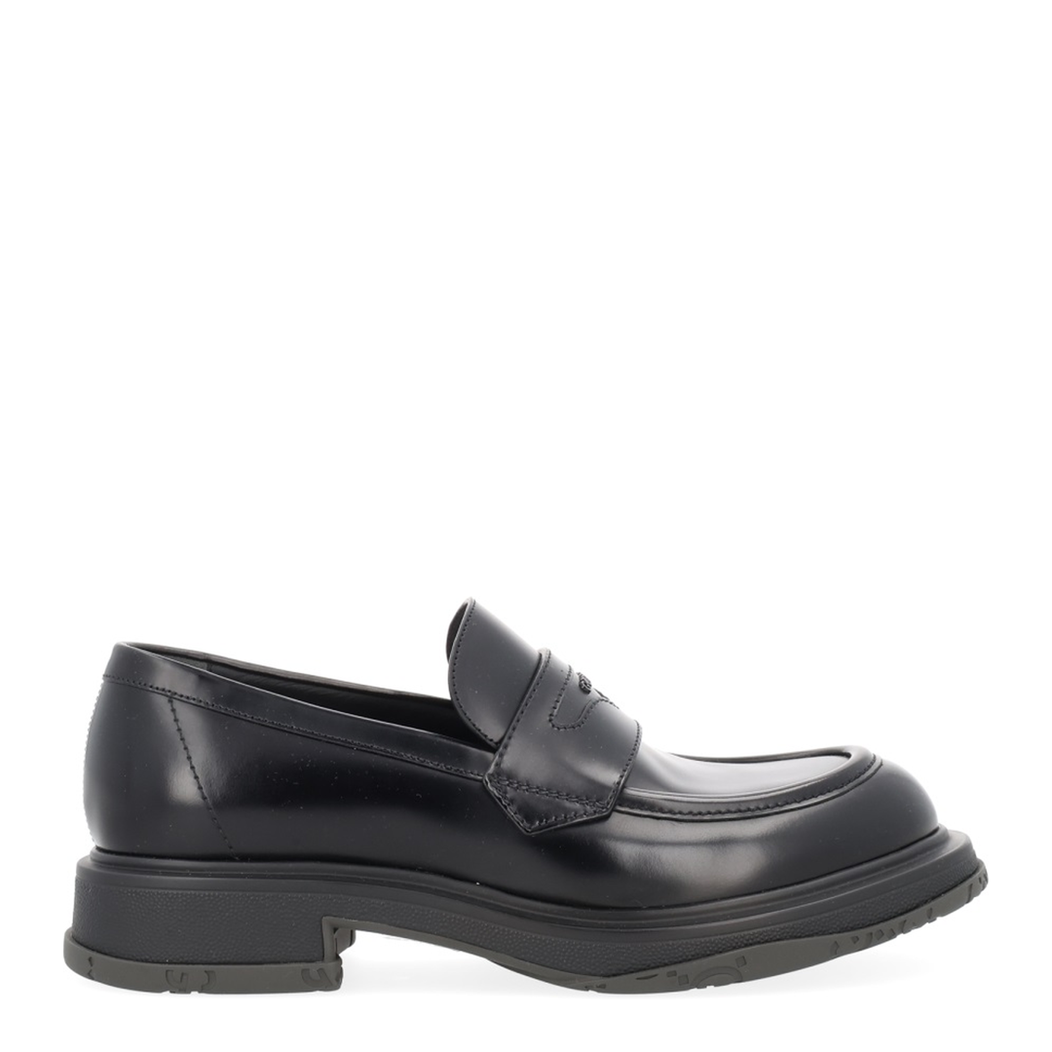Black Leather Loafer with Logo
