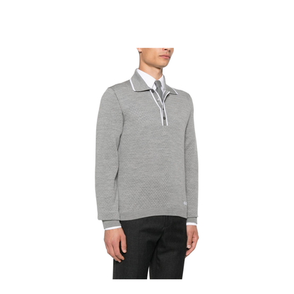 Fine Wool Knit Polo Shirt with Intarsia
