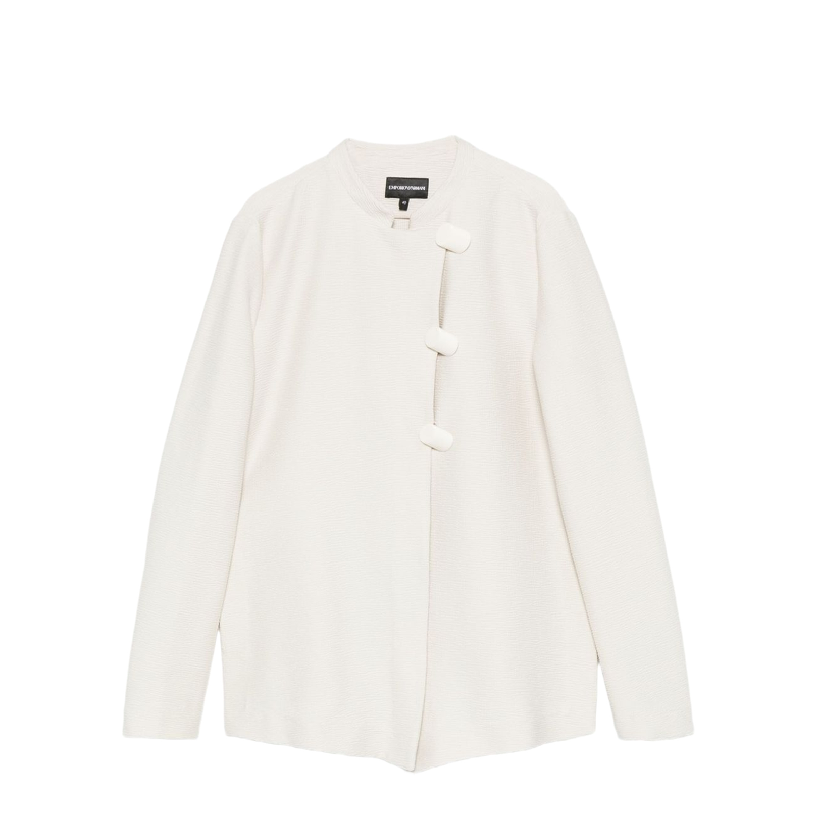 Ivory Button Fastening Round Neck Long Sleeves