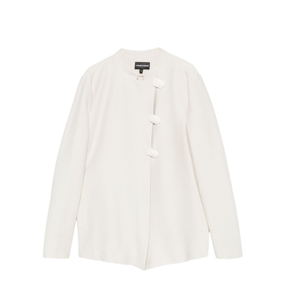 Ivory Button Fastening Round Neck Long Sleeves