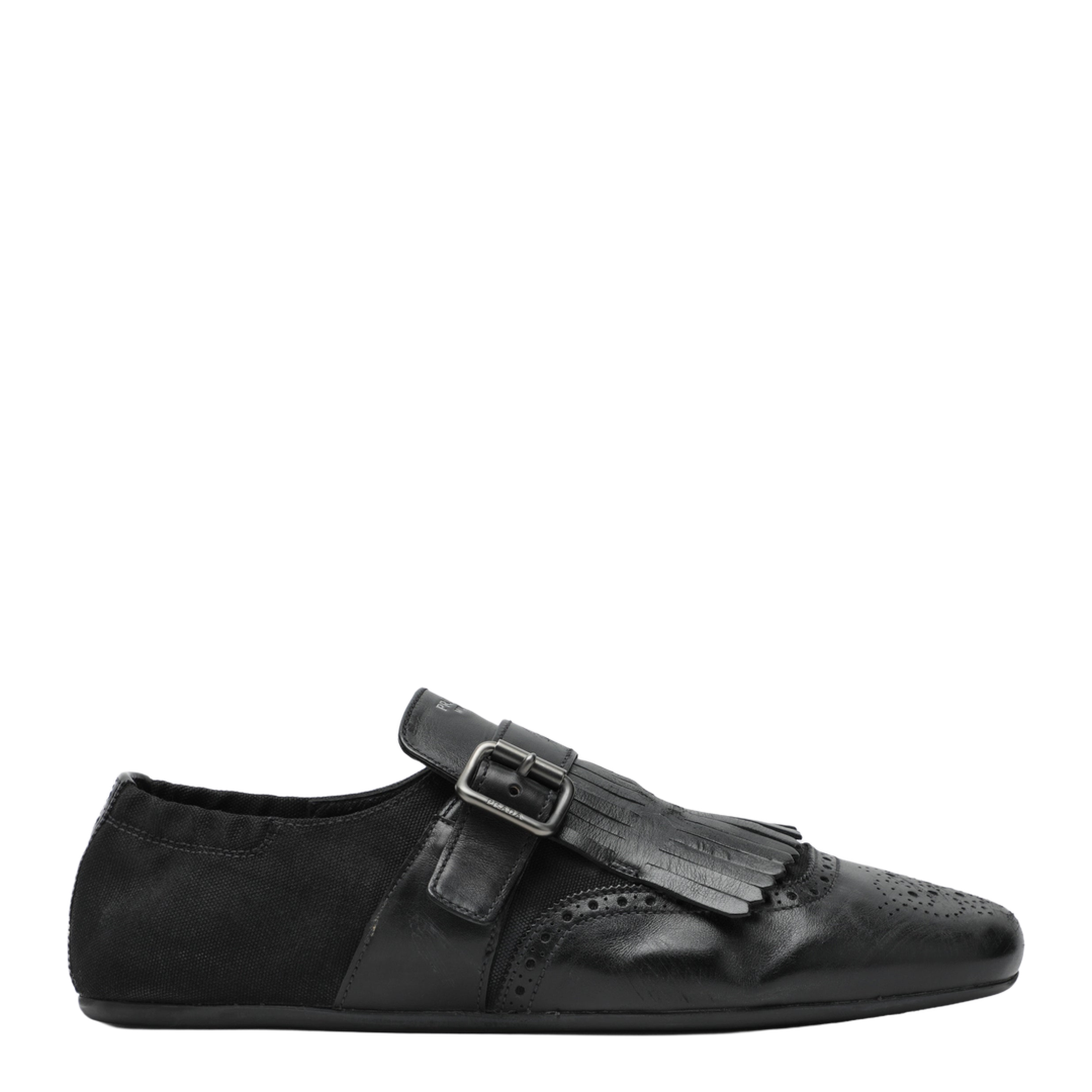 Black Leather Shuffle Buckle Shoes