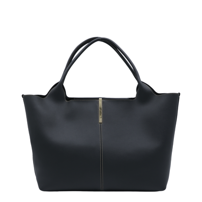 Medium Small Calfskin Shopping Bag - Black
