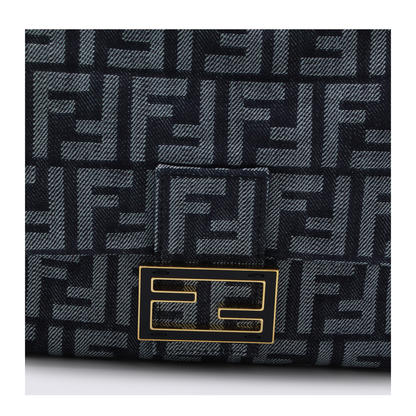 Mamma Baguette Medium Denim-Effect FF Jacquard Shoulder Bag - Dark Blue