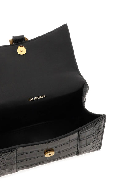 Hourglass Handbag XS in Black Crocodile Embossed Calfskin