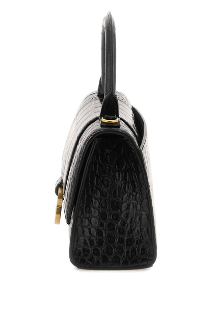 Hourglass Handbag XS in Black Crocodile Embossed Calfskin