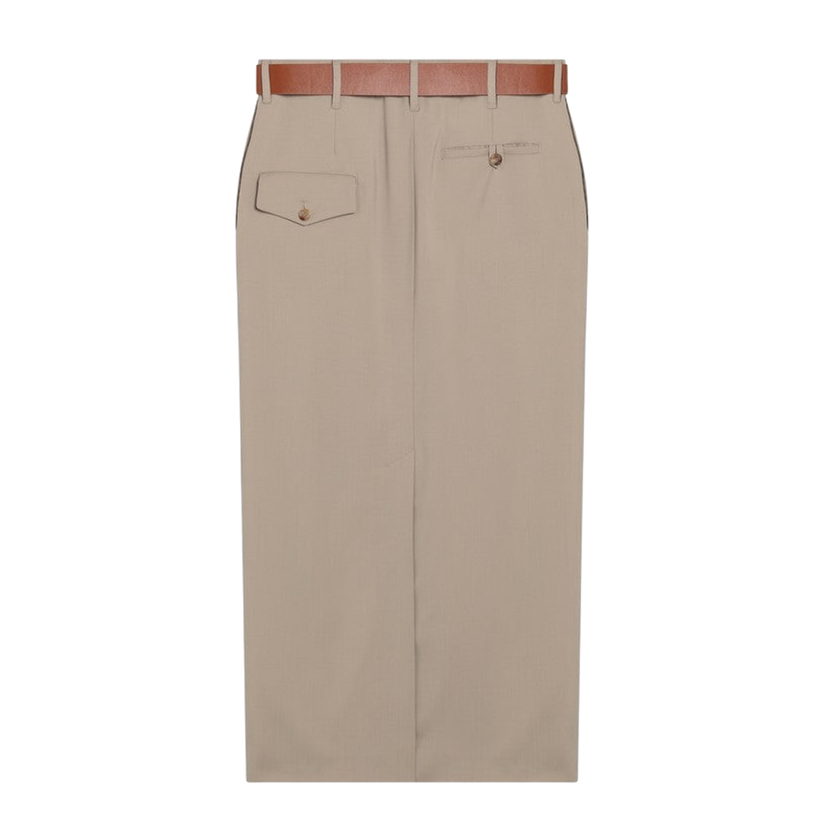 Beige Virgin Wool Midi Skirt