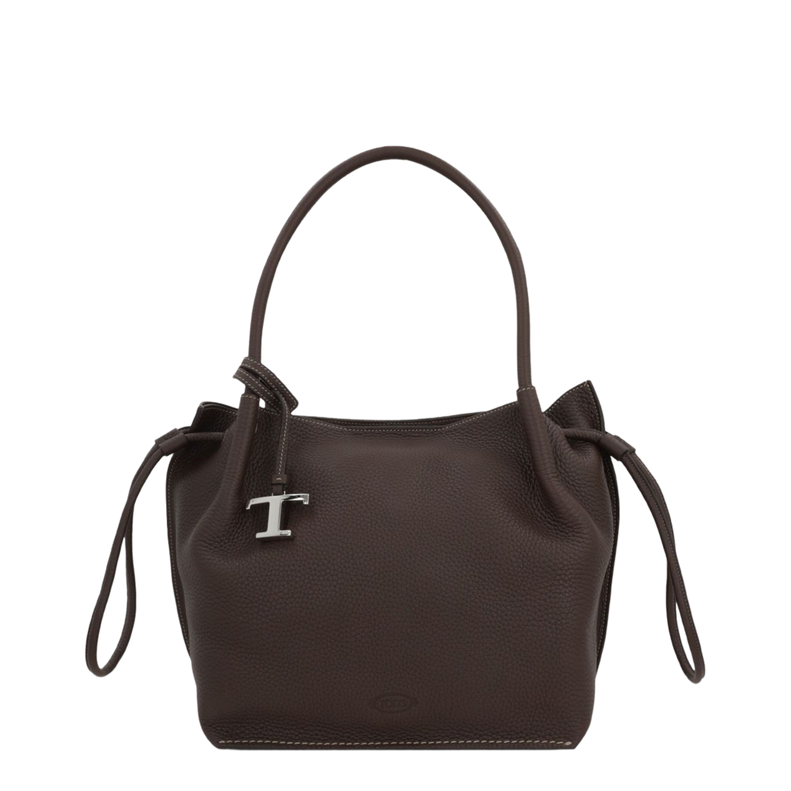 Chocolate Brown Leather Drawstring Closure Bag