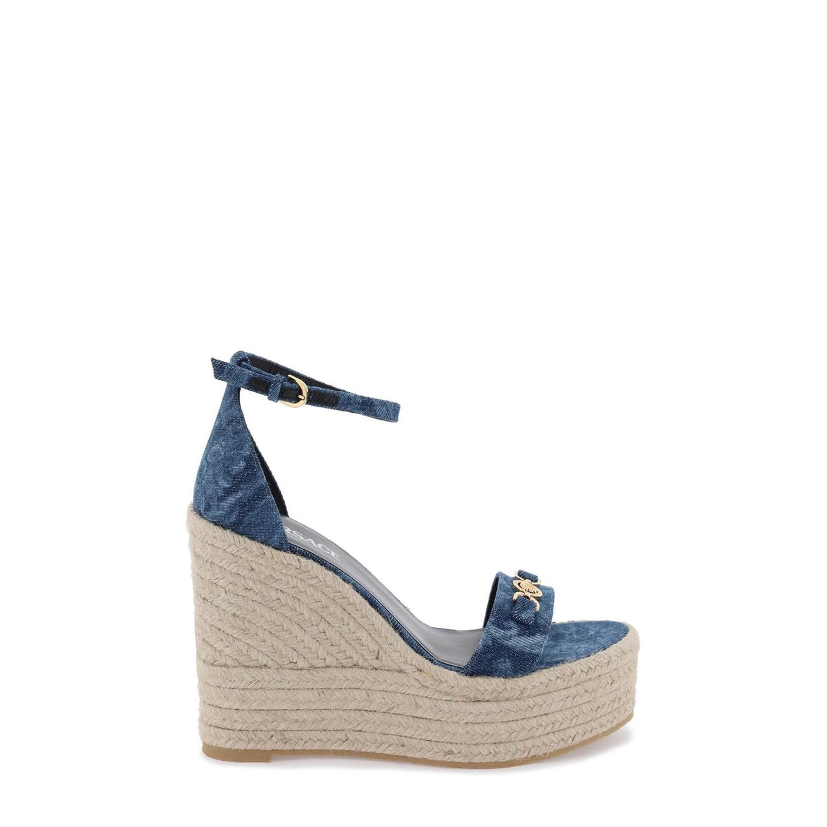 Versace denim barocco wedge sandals