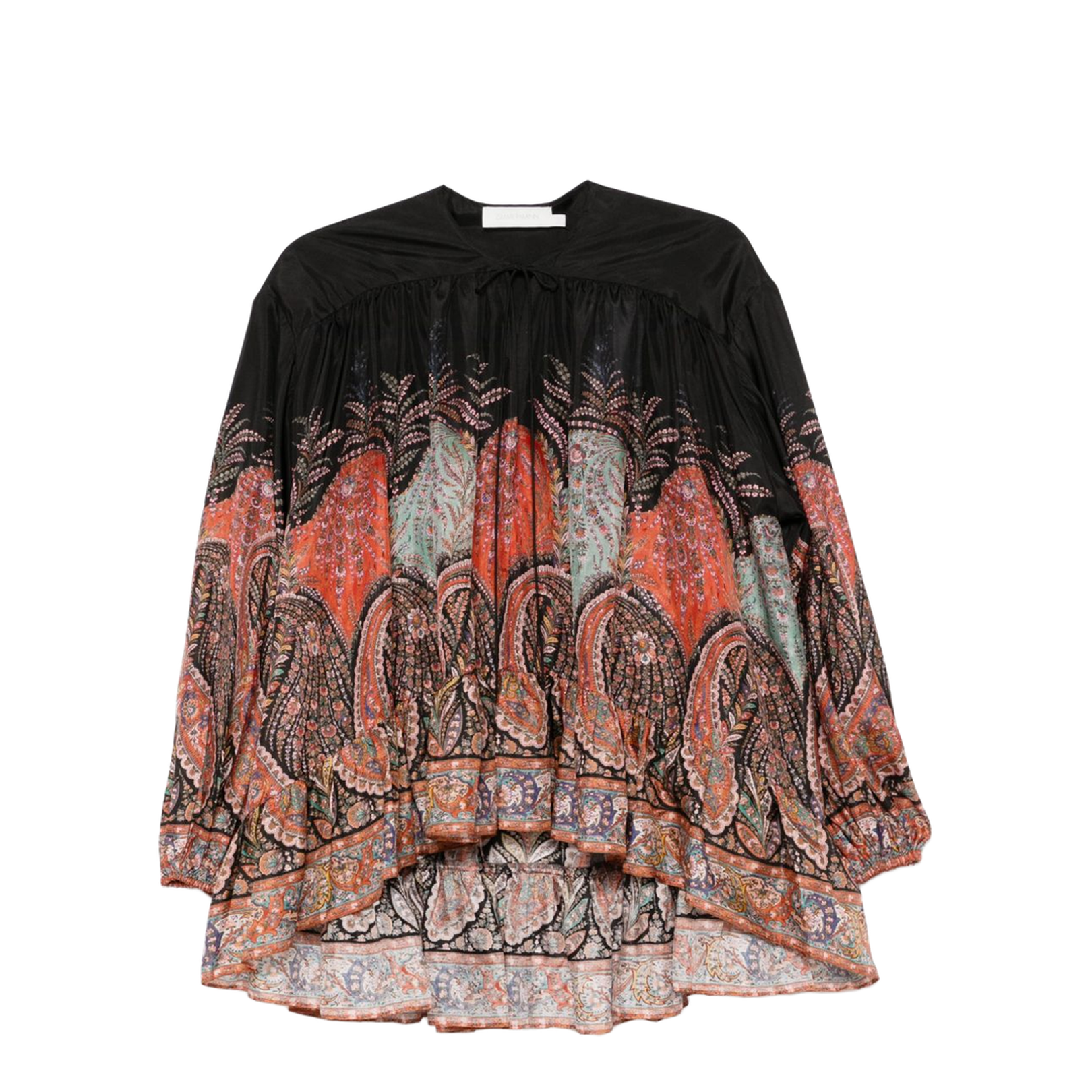 'Rhiannon Ruffle Billow' Silk Blouse In Black Paisley