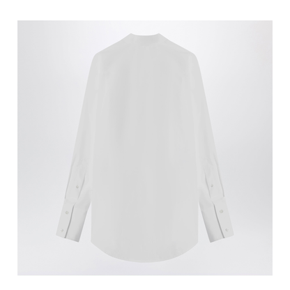 Deep V-Neck Cotton Poplin Shirt In White
