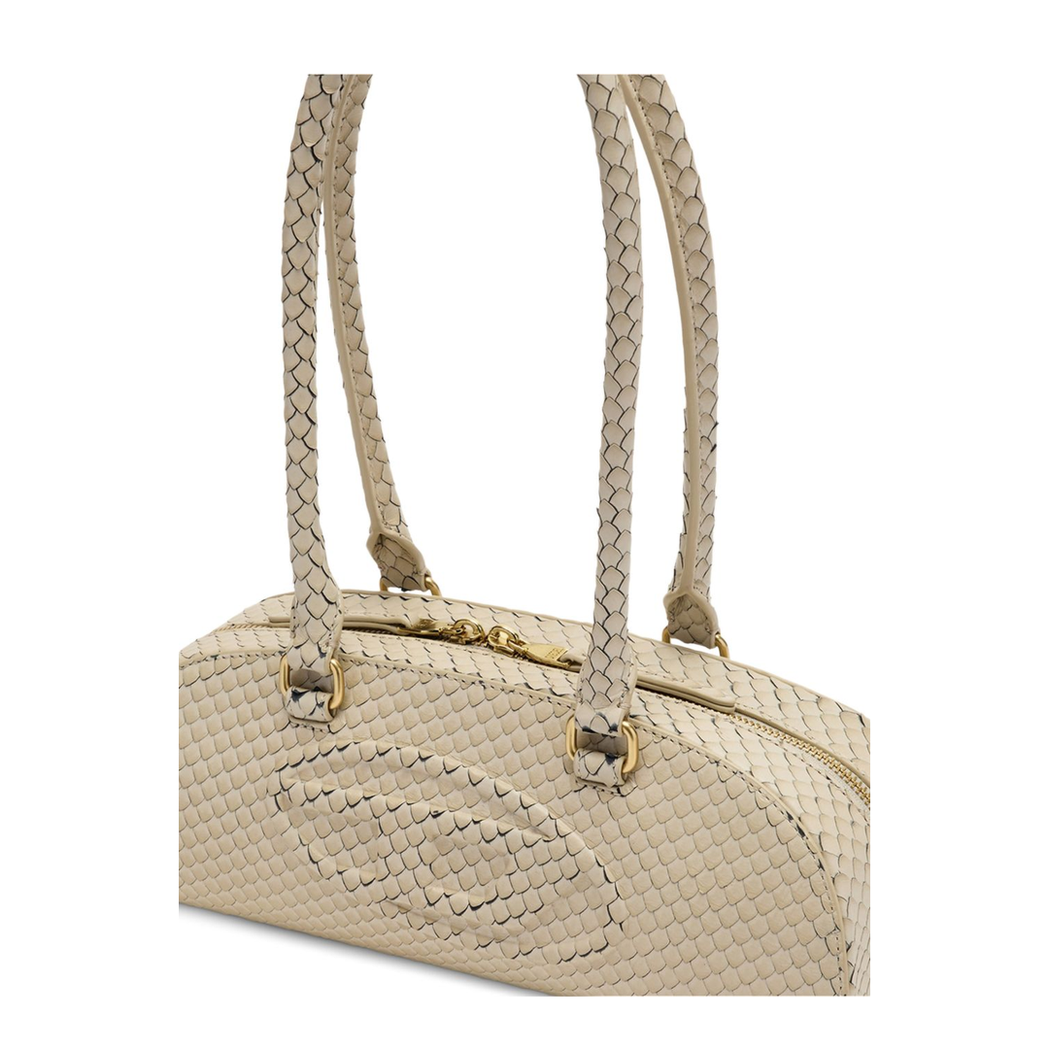 1DR Dome Elongated Snake-Effect Leather Shoulder Bag - Beige