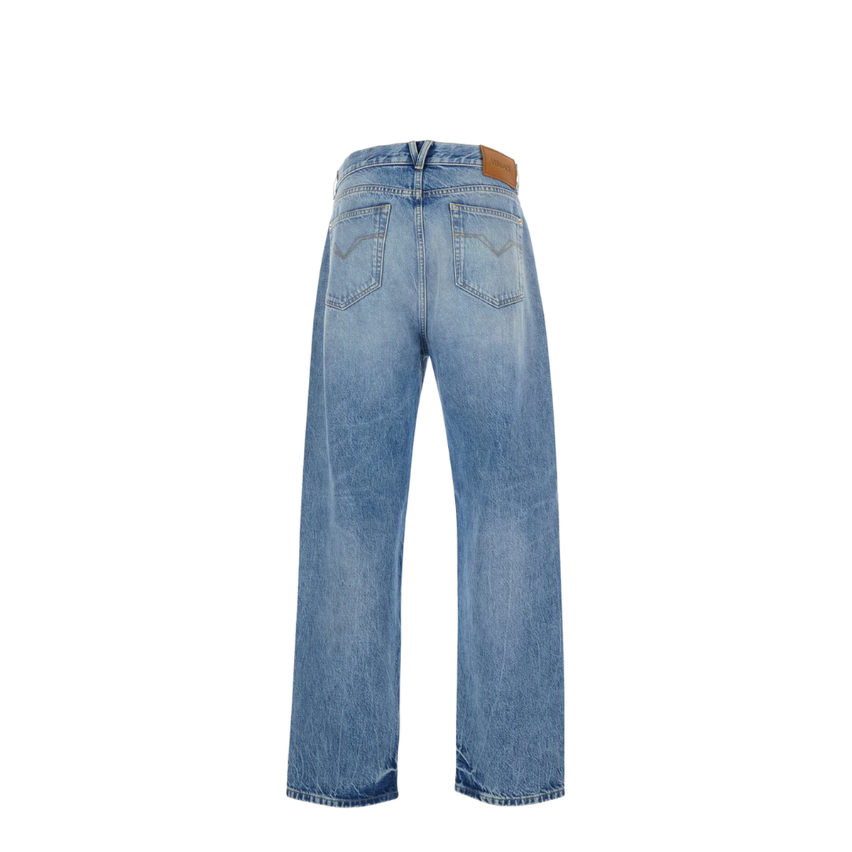 Blue Jeans With Back Logo Patch And Faded Effect In Denim