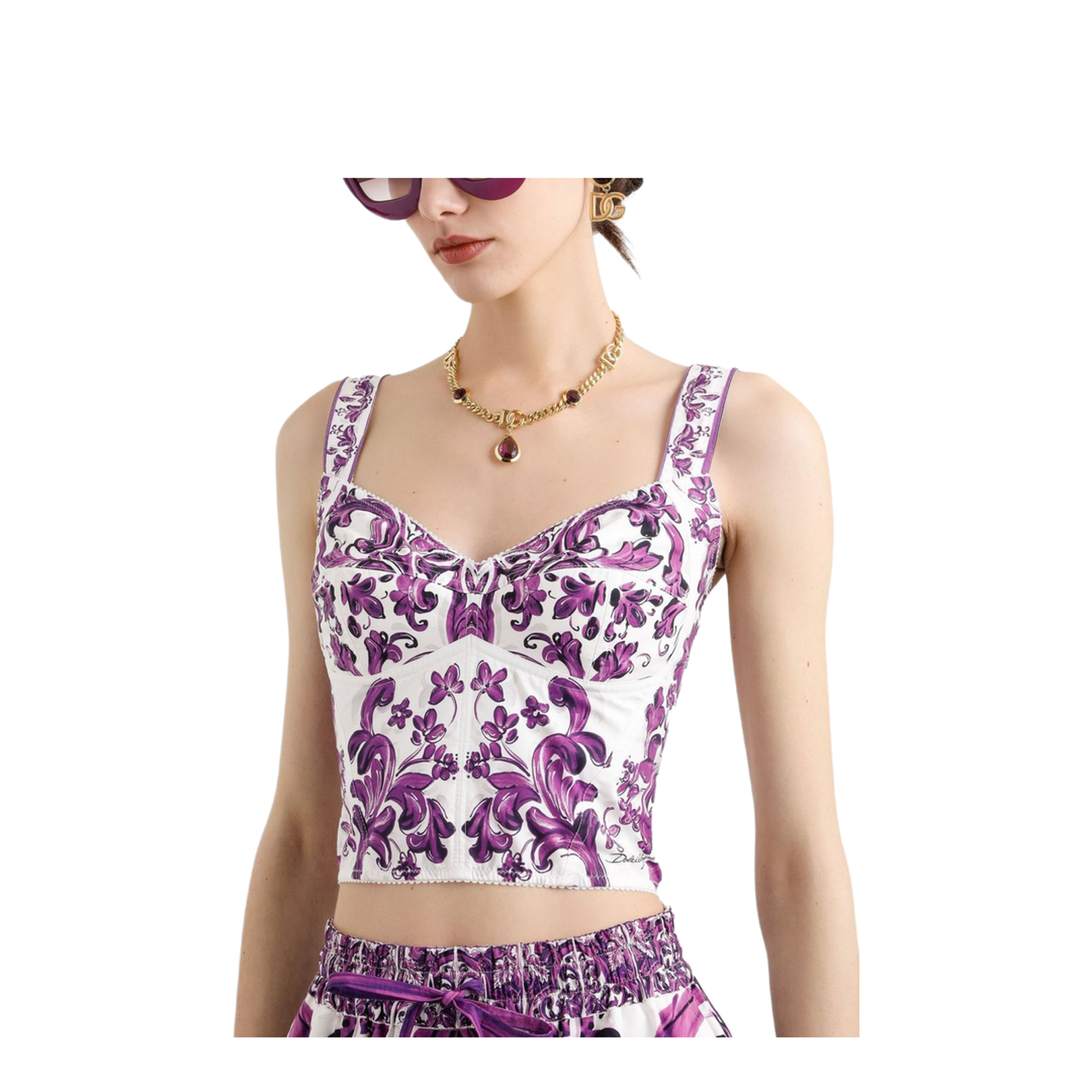 Majolica-print poplin bustier in Multicolor