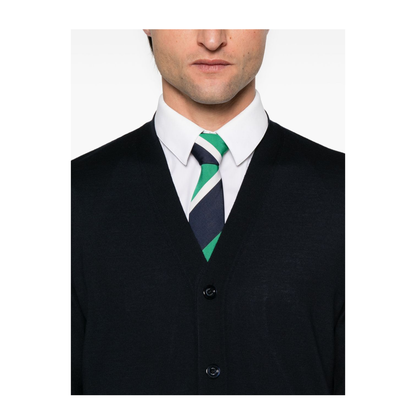 Wool Knit Cardigan with Web in Dark Blue