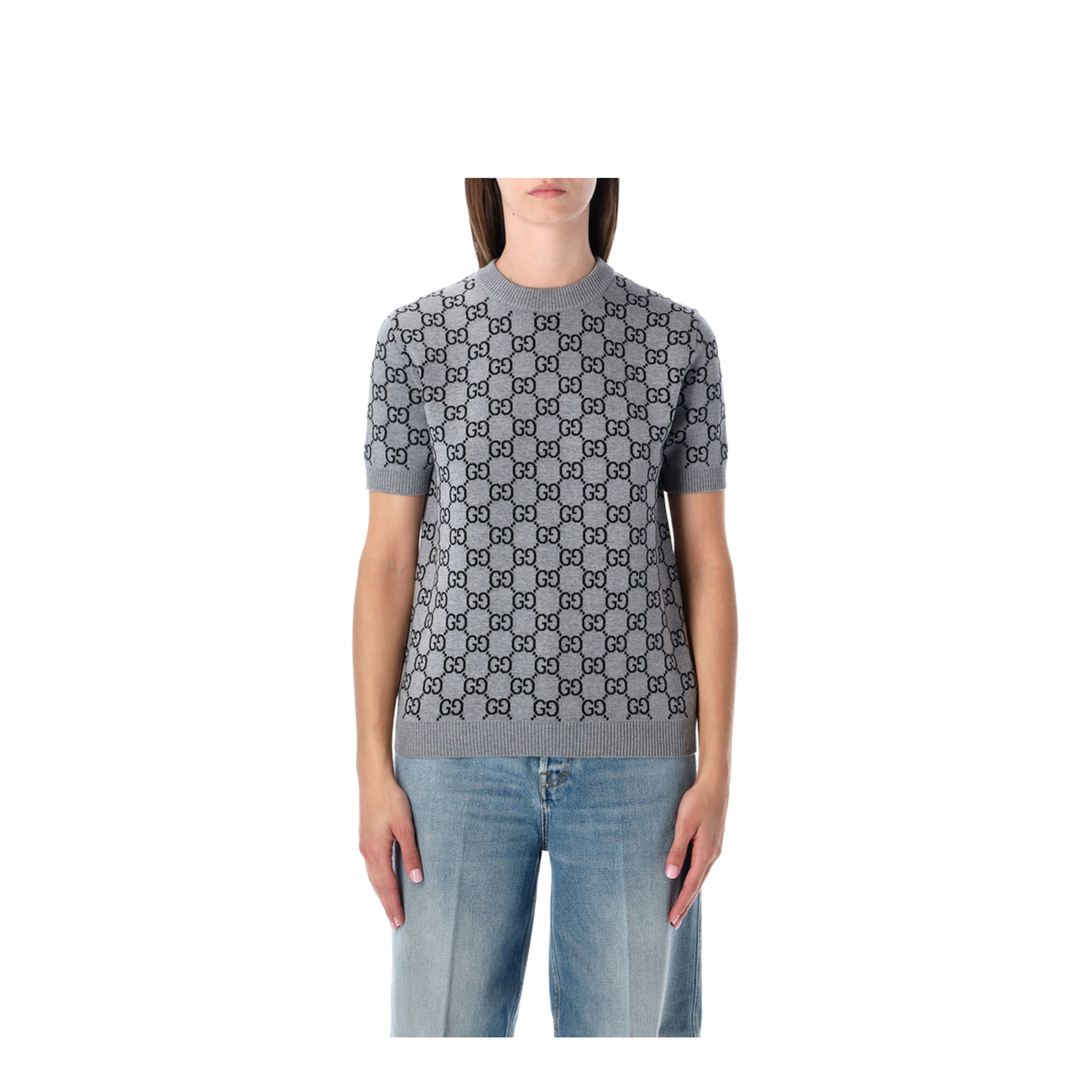 Reversible Wool Jacquard Top in Grey and Black