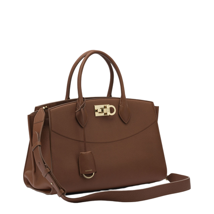 Studio Soft Large Calfskin Top-Handle Bag - New Cognac