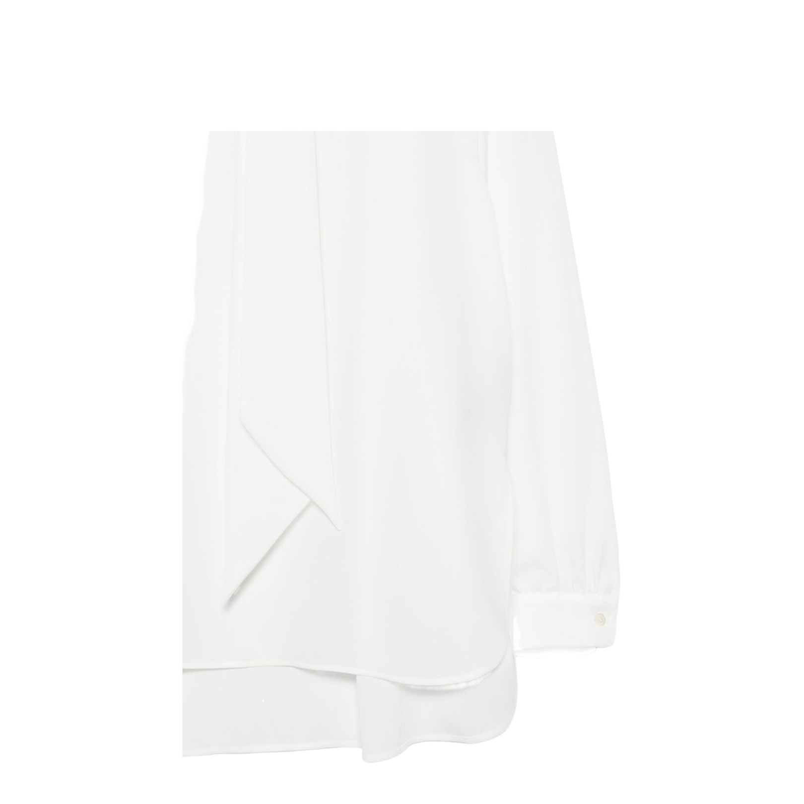 White Long Sleeves Neck Tie Buttoned Cuffs Asymmetric Hem