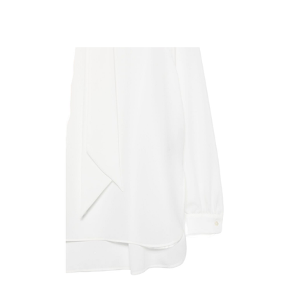 White Long Sleeves Neck Tie Buttoned Cuffs Asymmetric Hem