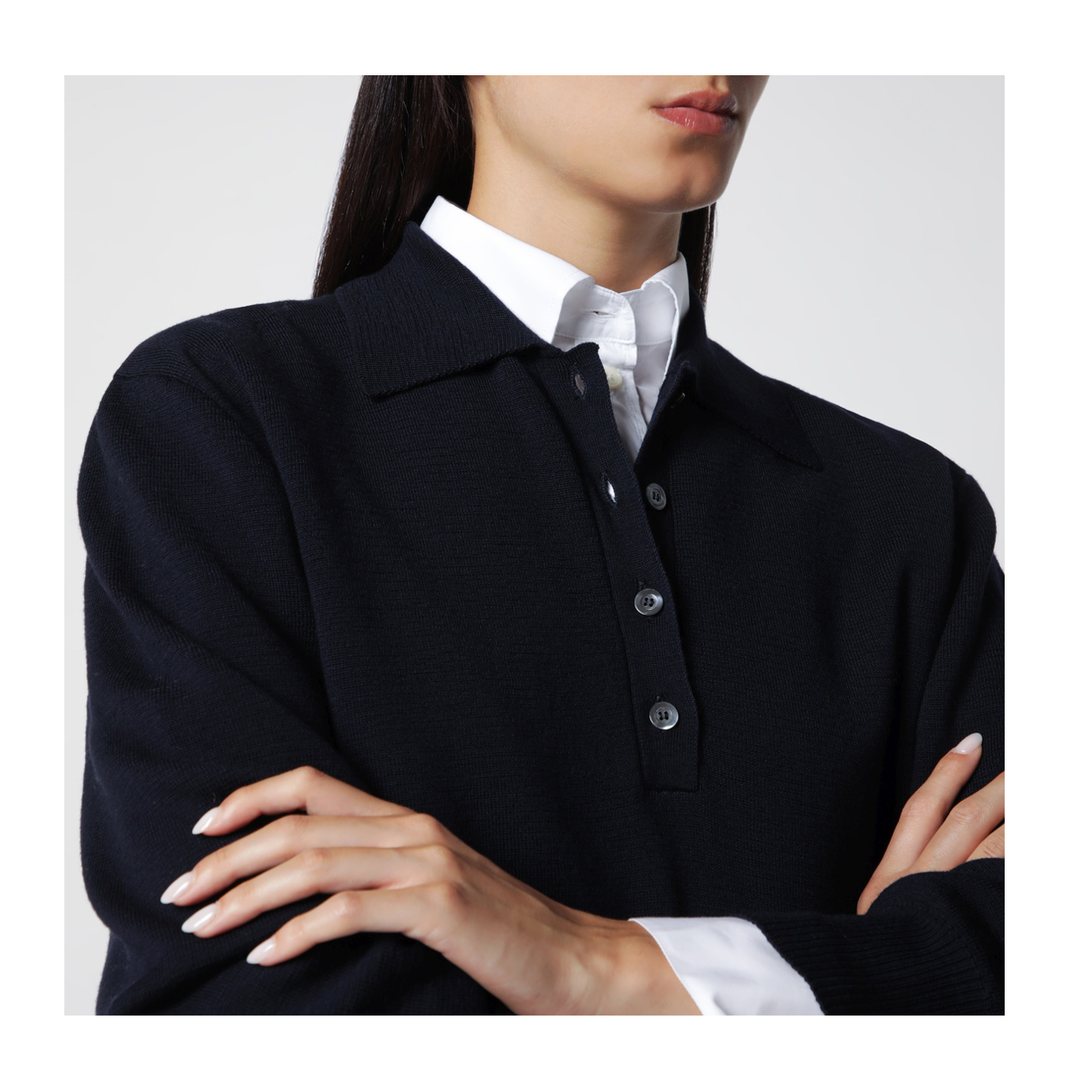 MAYFEYR - Róhe - Navy Blue Merino Wool Polo Shirt - 819-23-301WO410