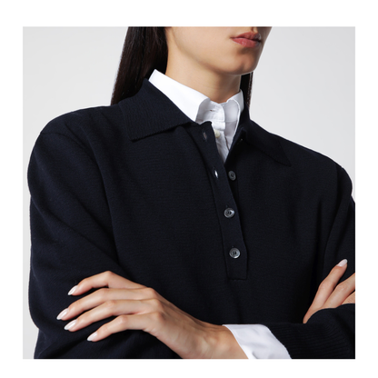 MAYFEYR - Róhe - Navy Blue Merino Wool Polo Shirt - 819-23-301WO410