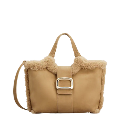Choc Shopping Bag in Suede and Shearling