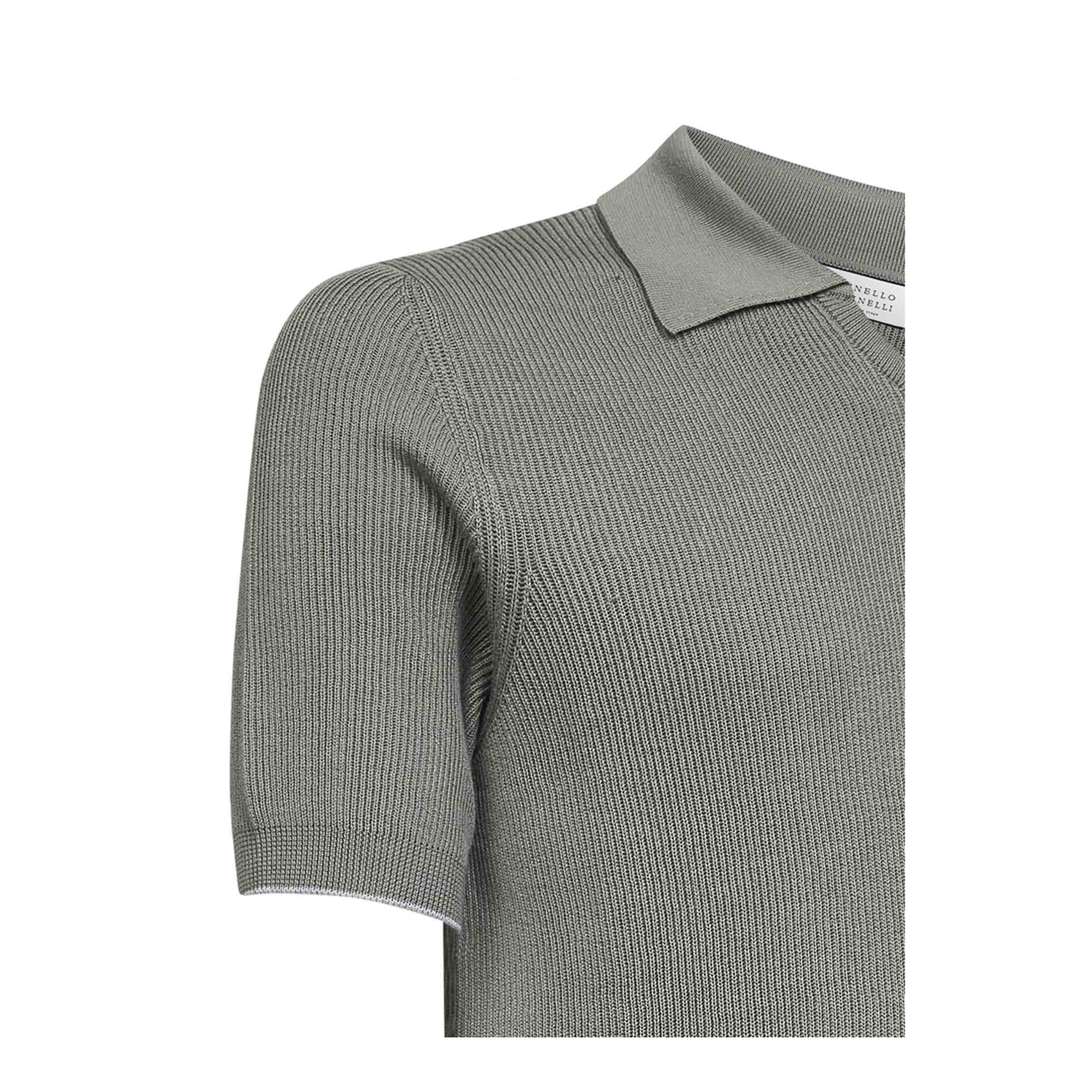 Cotton Rib Knit Polo Shirt Grey