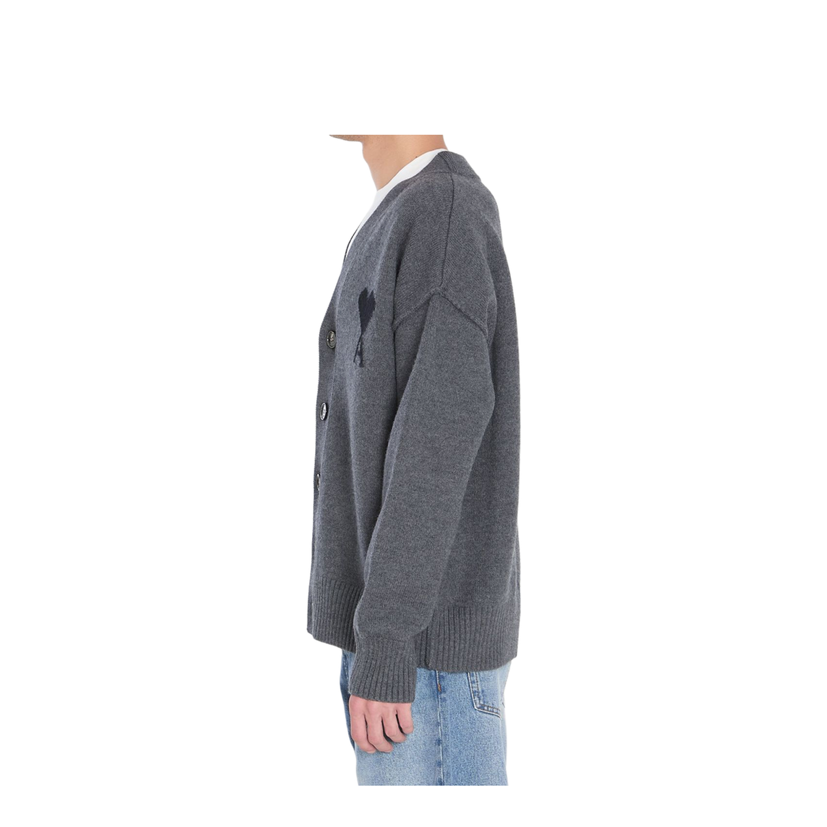 Dark Grey Felted Wool Button Front Closure