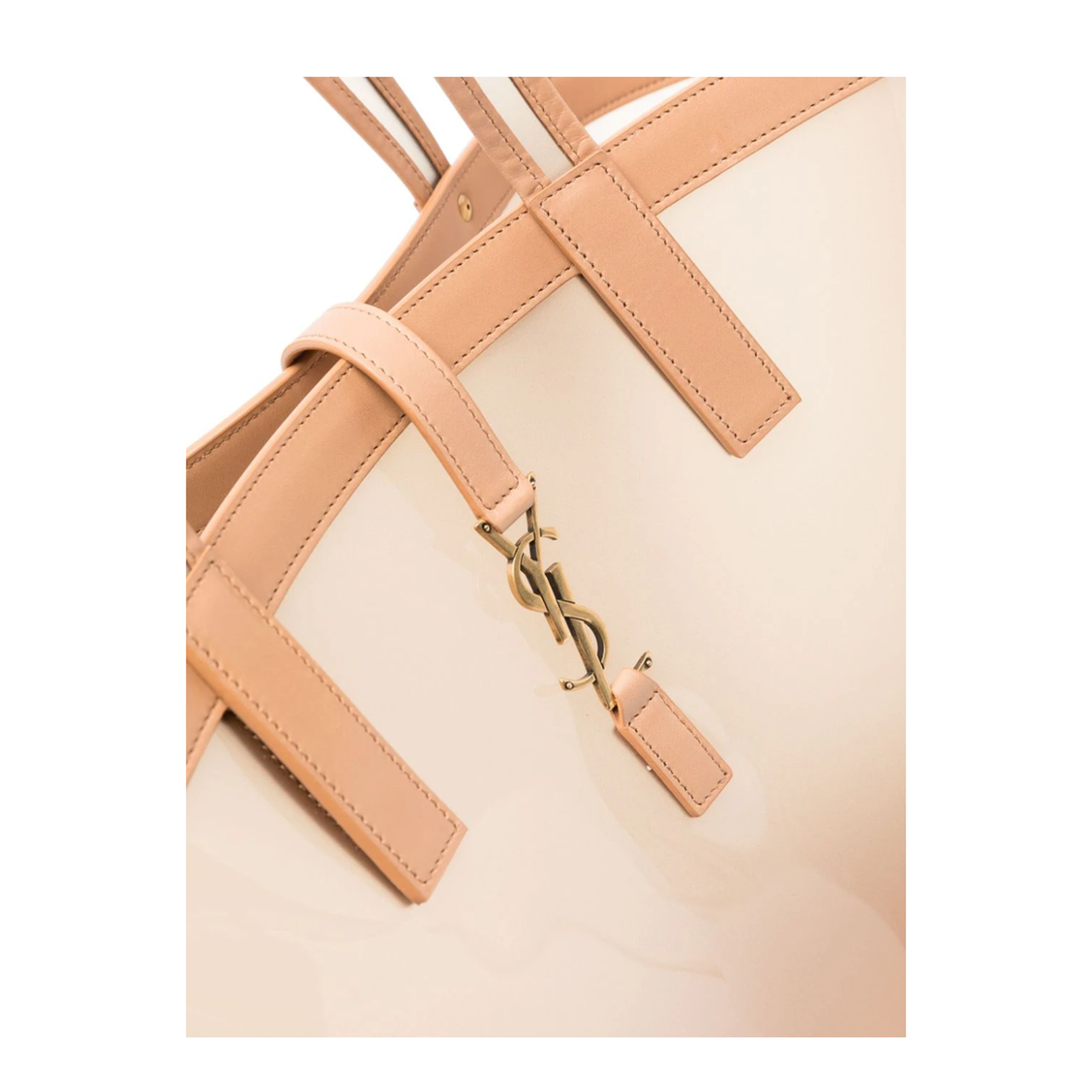 Panier Medium Vinyl and Vegetable-Tanned Leather Tote Bags - Beige