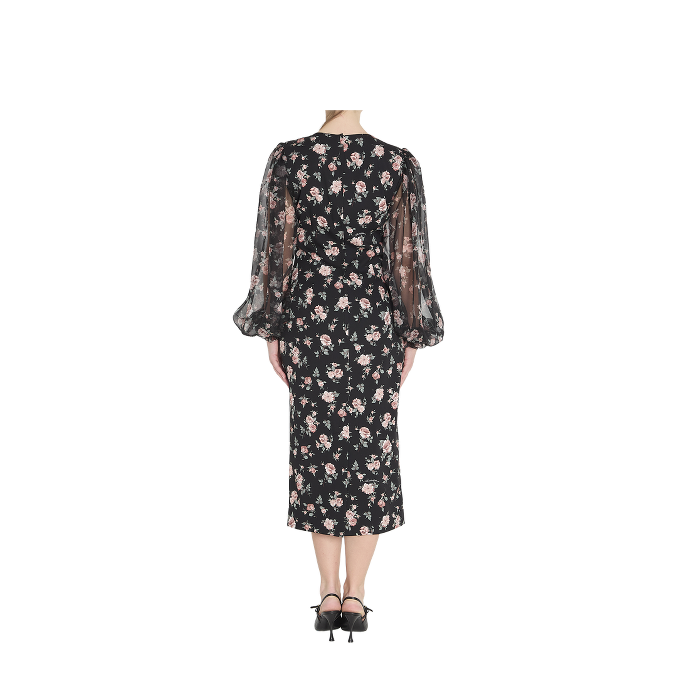 Vintage Roses-Print Charmeuse Dress