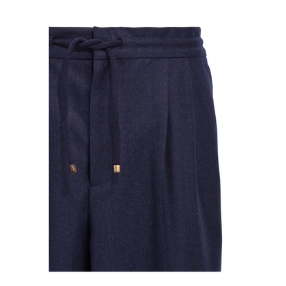 Leisure fit trousers in virgin wool flannel with drawstring and double darts